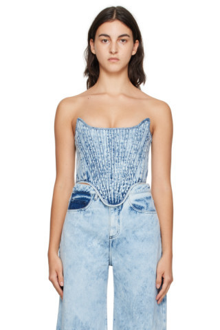 Blue Paneled Denim Corset | SSENSE