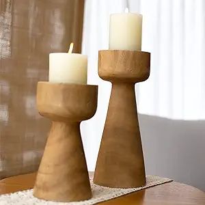 Athaliah Wood Candle Holder for Pillar Candle Set of 2 Vintage Pillar Wooden Candle Holders,11.5"... | Amazon (US)