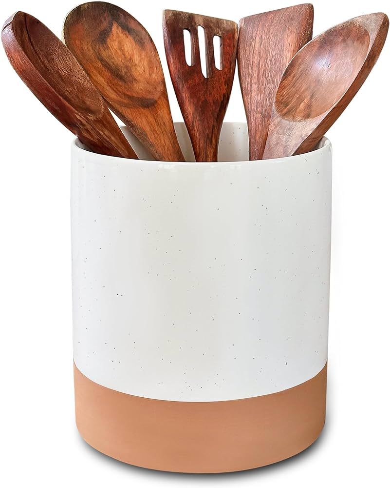Mora Ceramic Kitchen Utensil Holder - Wooden Spoon & Spatula Crock for Countertop, Modern Farmhou... | Amazon (US)
