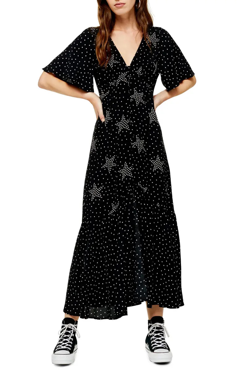 Angel Sleeve Star Print Maxi Dress | Nordstrom