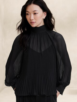Pleated Volume-Sleeve Blouse | Banana Republic Factory