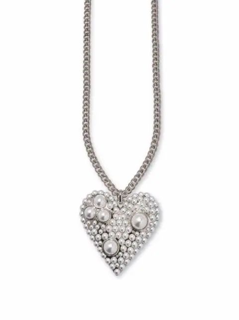 pearl-embellished heart pendant necklace | Farfetch (US)
