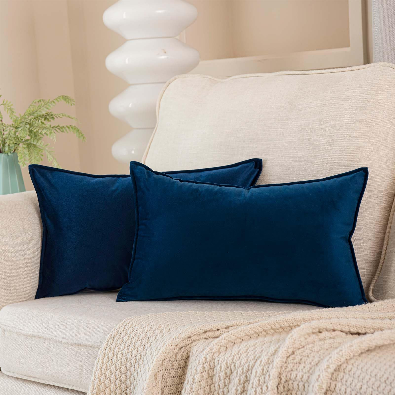 JUSPURBET Navy Blue Decorative Lumbar Velvet Throw Pillow Covers 12x20 inch Set of 2,Broadside So... | Amazon (US)