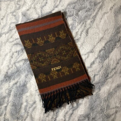 Fendi Winter Scarf Aztec Print Acrylic Patterned Fringed Large Shawl Unisex | eBay US