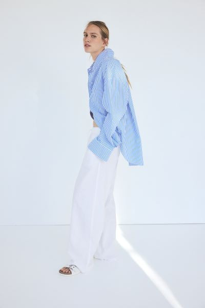 Linen-blend trousers - Regular waist - Long - Light beige - Ladies | H&M GB | H&M (UK, MY, IN, SG, PH, TW, HK)