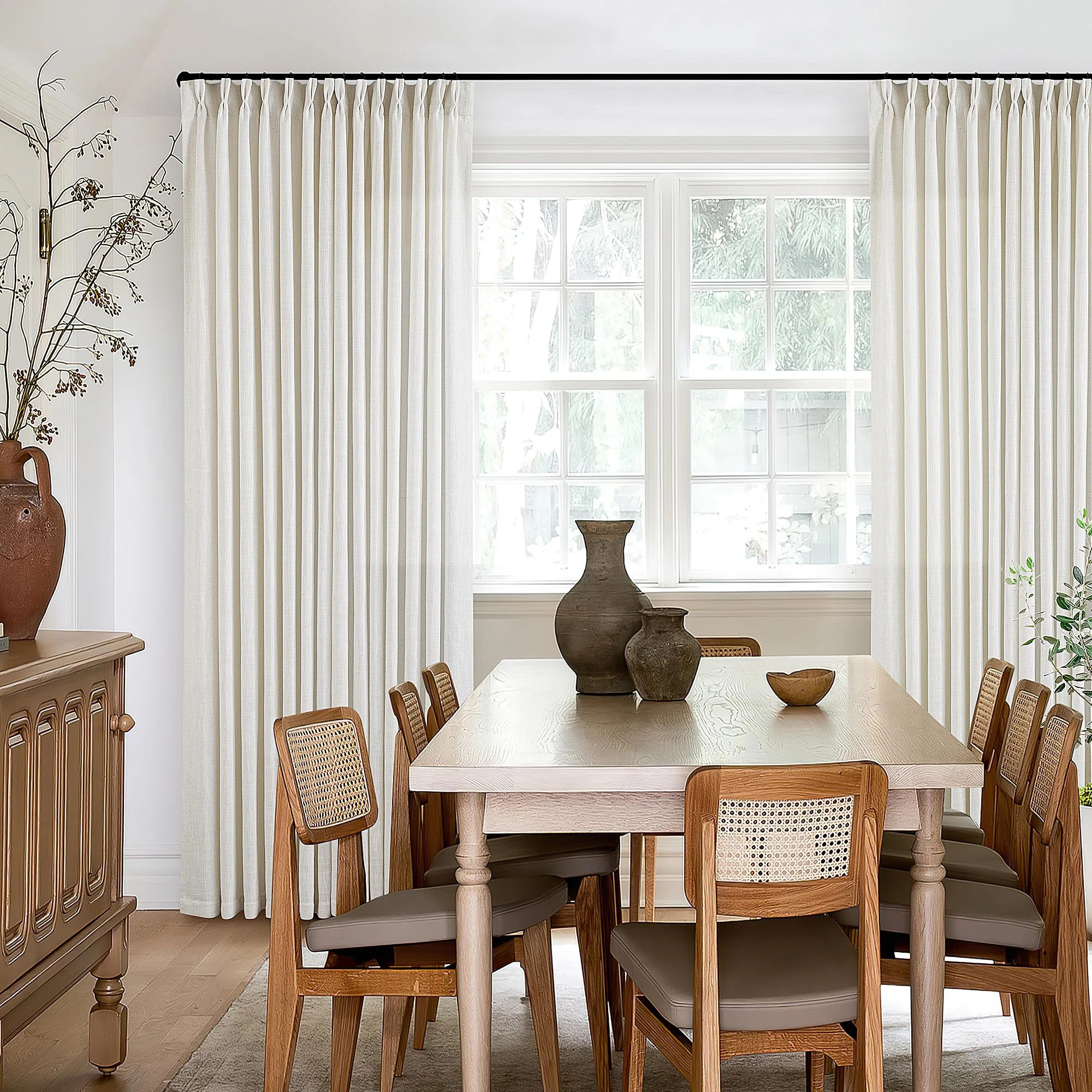 Pinch Pleated Linen Curtains 96 Inches Long 2 Panel Set Cream Ivory Light Filtering Pinch Pleat H... | Wayfair North America