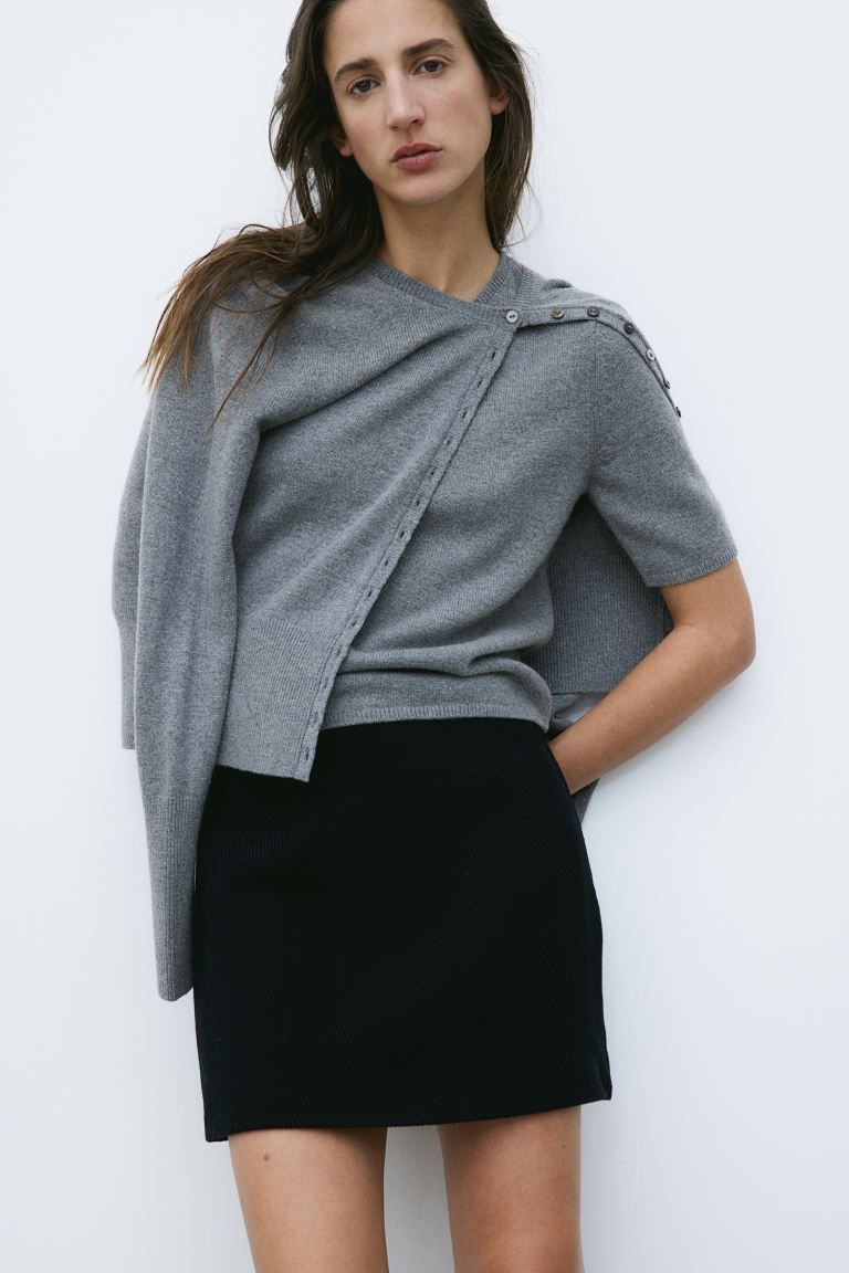 Cashmere-blend top - Grey marl - Ladies | H&M GB | H&M (UK, MY, IN, SG, PH, TW, HK)