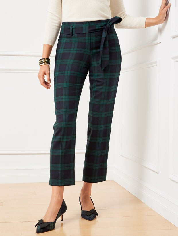 Black Watch Tartan Tie Waist Slim Ankle Pants | Talbots