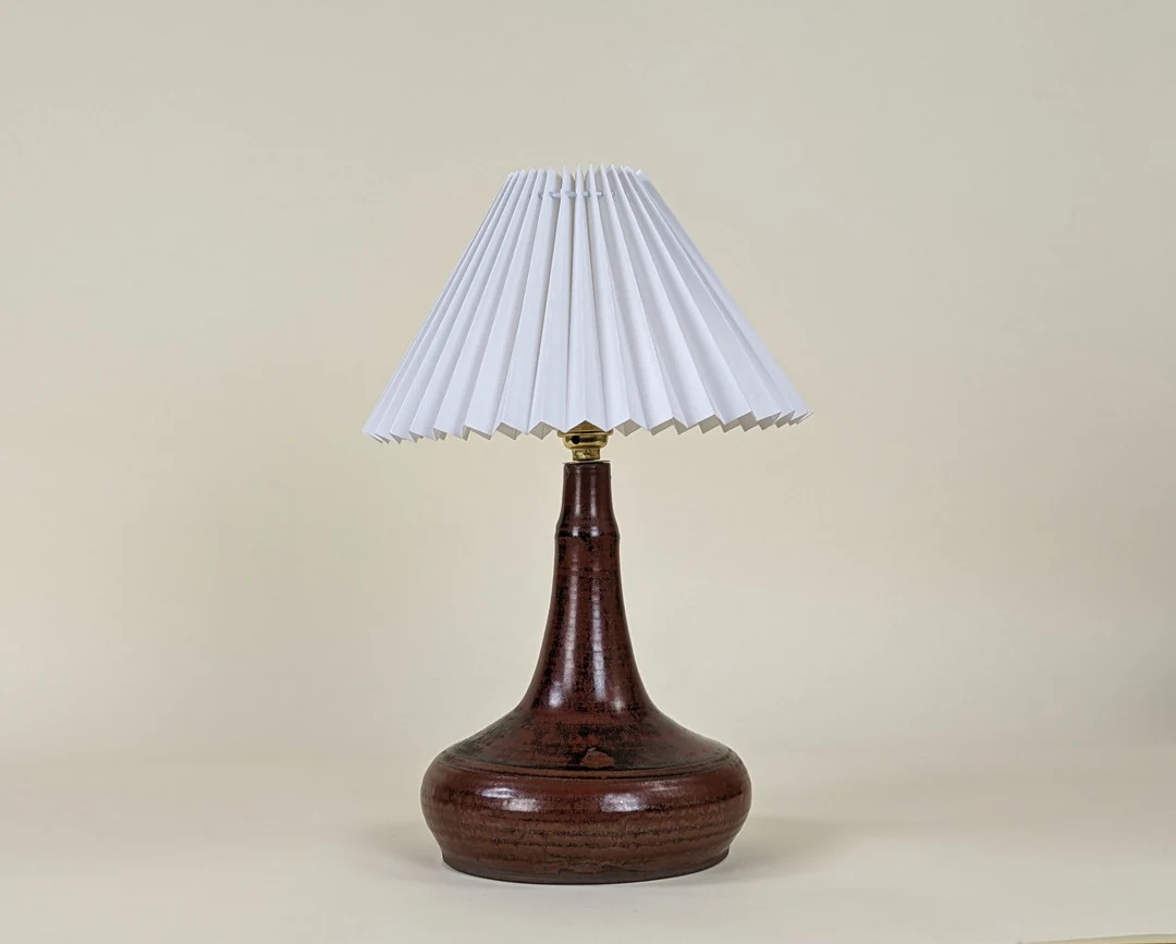 Vintage French Stoneware Studio Pottery Lamp With Pleated White Lamp shade | Etsy (US)