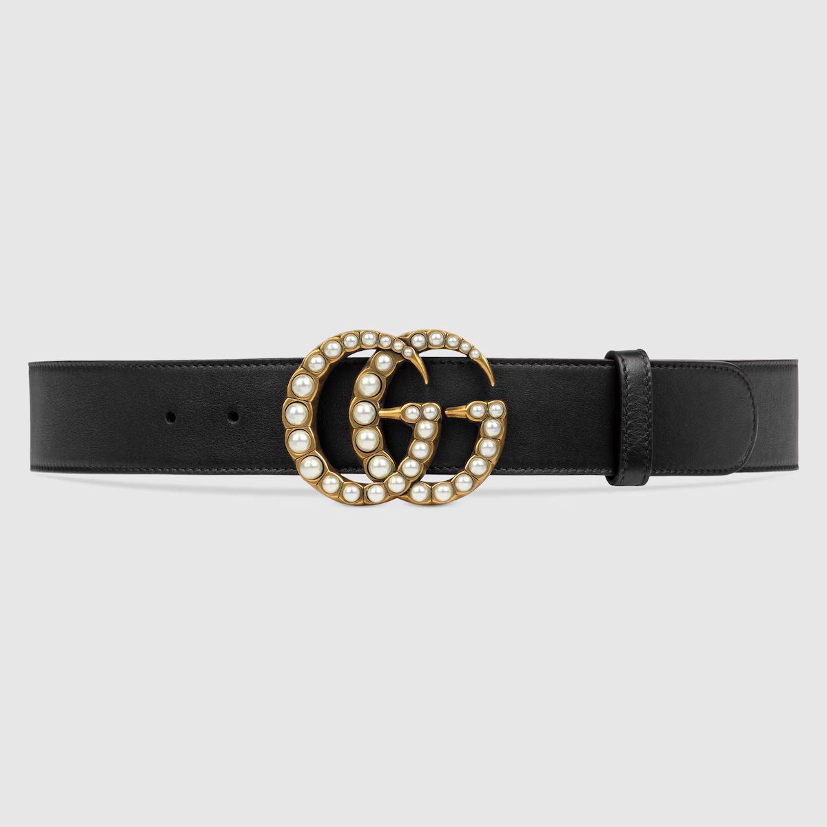 Gucci Leather belt with pearl Double G | Gucci (CA)