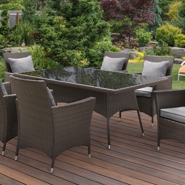Furniture of America Allyn Espresso Wicker Inspired Outdoor Patio Table | Bed Bath & Beyond