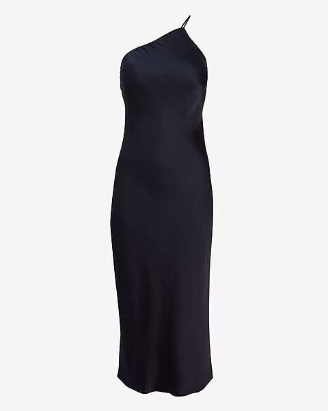 Satin Cross Back One Shoulder Slip Dress | Express