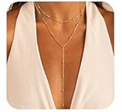Lariat Gold Necklaces for Women, Dainty 14k Gold Plated Long Layered Chain Necklace Trendy Y-Shap... | Amazon (US)