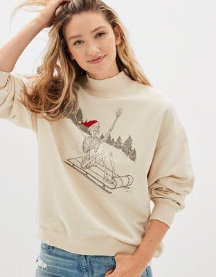 AE Graphic Mock Neck Sweatshirt | American Eagle Outfitters (US & CA)