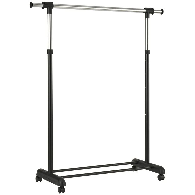 Mainstays Adjustable Rolling Garment Rack Metal Chrome, Black | Walmart (US)