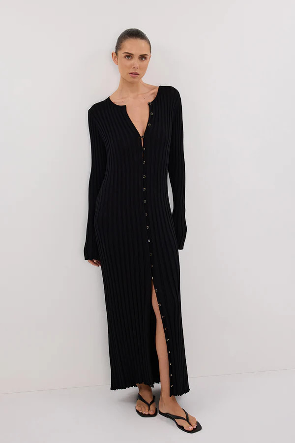 ALI BLACK SLEEVED KNIT MIDI DRESS | DISSH