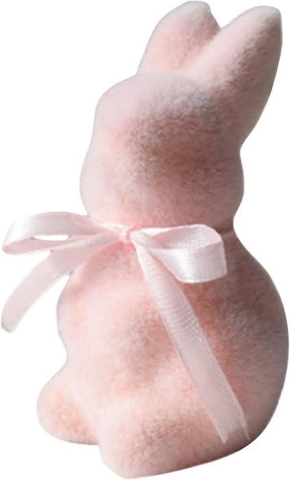 Flocked Bunny Easter Rabbit Statue Decorations,Grass Bunny Figure Decor,Tabletop Delicate Bow Tie... | Amazon (US)