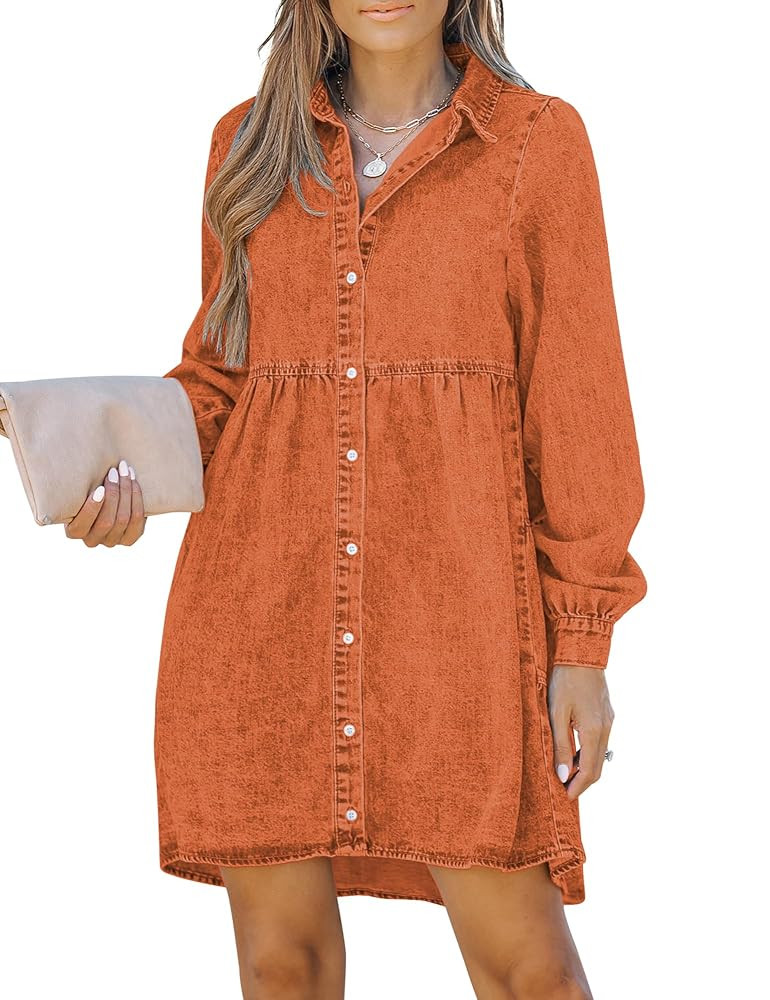 LookbookStore Long Sleeve Denim Dress for Women Jean Dress Button Down Casual Babydoll Denim Shir... | Amazon (US)
