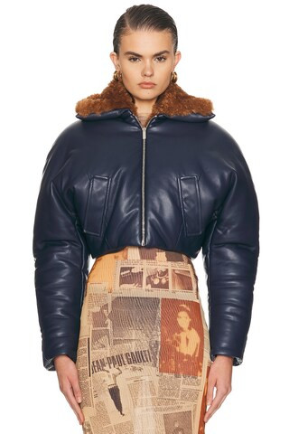Atlein Cropped Aviator Jacket in Navy, Brown | FWRD 