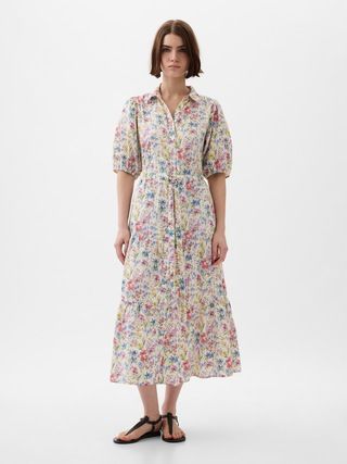 Puff Sleeve Midi Dress | Gap (CA)