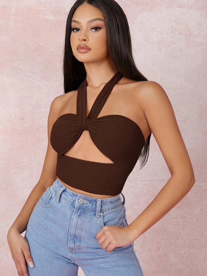 SHEIN BAE Cutout Self-Tie Halter Crop Top | SHEIN