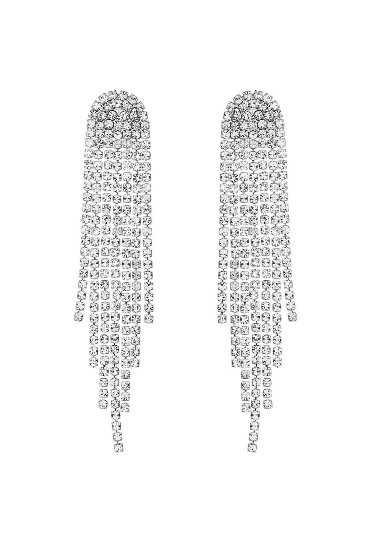 Simplicity Gleaming Diamond Tassel Drop Earrings | Chicwish