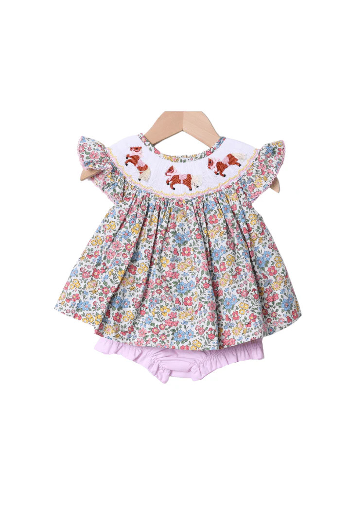 Smocked Horse Floral Bishop Bloomer Set | The Smocked Flamingo