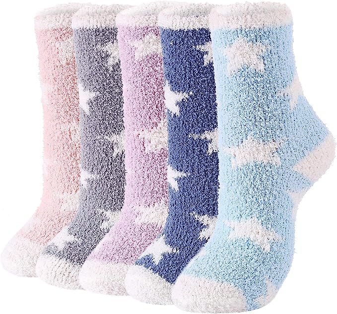 Womens Christmas Fuzzy Socks Winter Warm Cozy Socks Soft Fluffy Cartoon Monster Socks Athletic In... | Amazon (US)