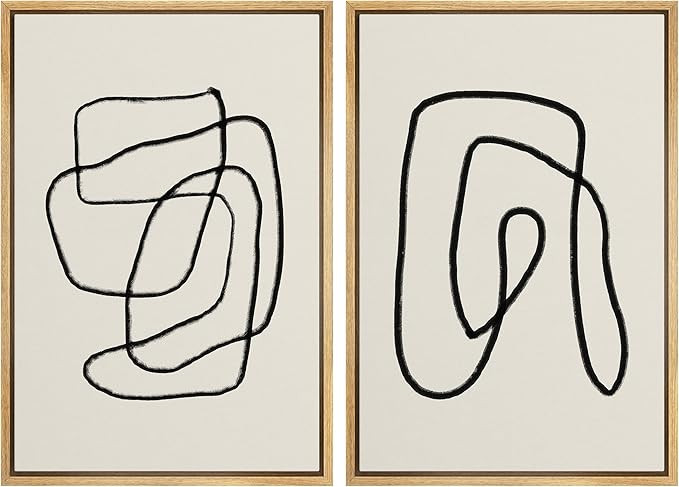SIGNWIN Framed Wall Art Print Set Black Lines Over Tan Plain Background Abstract Swirly Digital A... | Amazon (US)