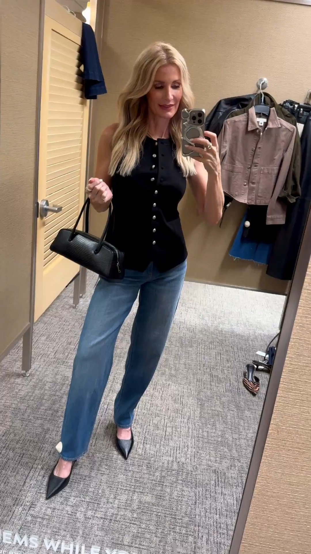 Entire look is part of the Nordstrom Anniversary Sale. ✨ This Rag & Bone sleeveless black vest has an impeccable fit, and I love the silver buttons. I paired it with my #1 denim pick from the sale—these Veronica Beard Soft Barrel jeans that are so flattering—and these chic black lizard slingbacks. I’m wearing an XS in the vest and a 24 in the jeans. 

 

#LTKootd #LTKSeasonal #LTKOver40 #LTKSaleAlert