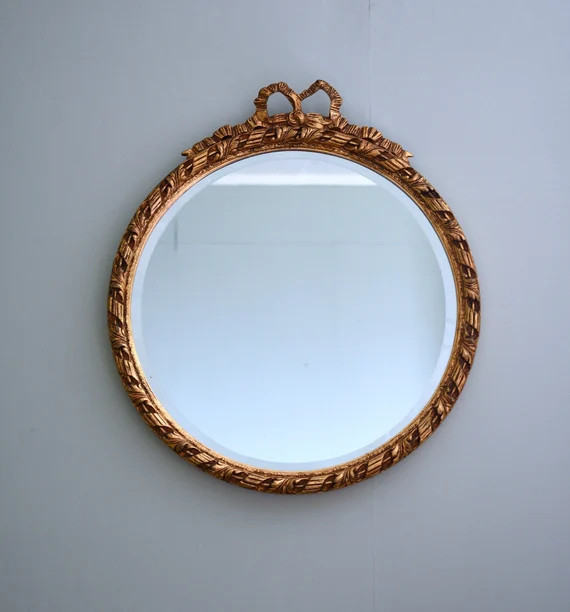 Vintage Rococo Ribbon ,Wooden frame ,gold effect Resin decorated round beveled mirror, Overmantle... | Etsy (US)