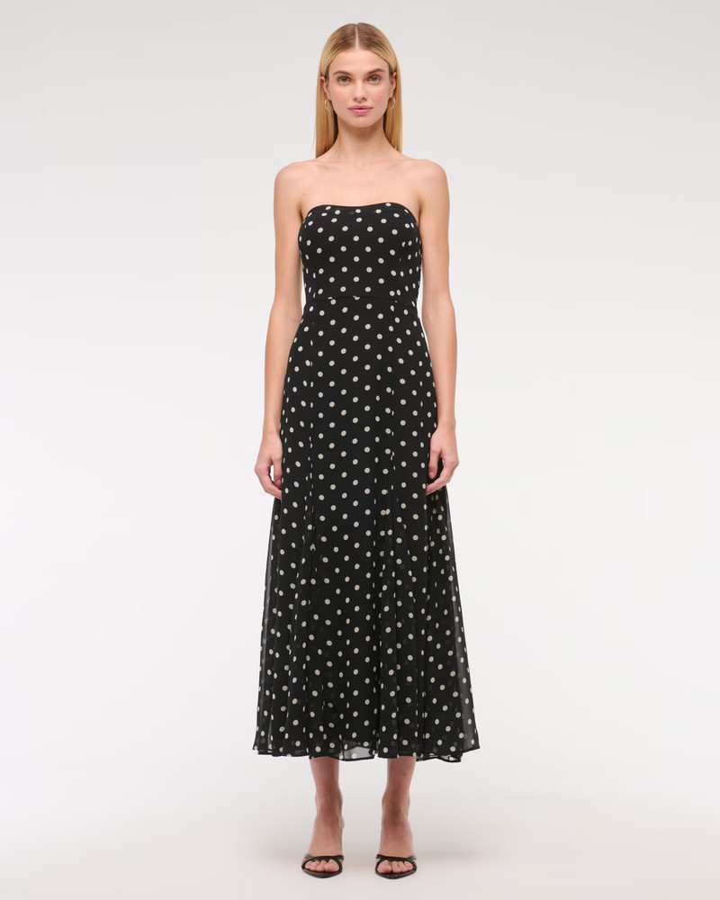 Women's The A&F Camille Strapless Godet Midi Dress | Women's Dresses & Jumpsuits | Abercrombie.co... | Abercrombie & Fitch (US)