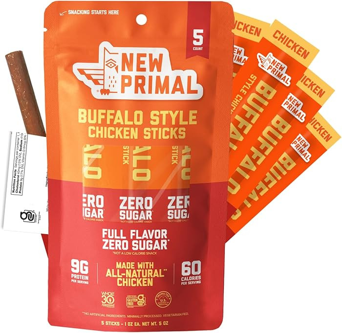 New Primal Buffalo Chicken Sticks, Keto, Gluten Free Healthy Snacks, Sugar Free Low Carb High Pro... | Amazon (US)