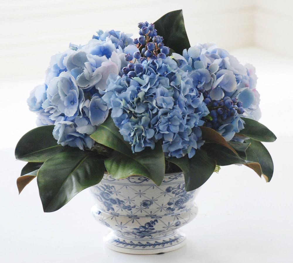 Faux Hydrangea and Blueberry in Ceramic Pot | Pottery Barn (US)