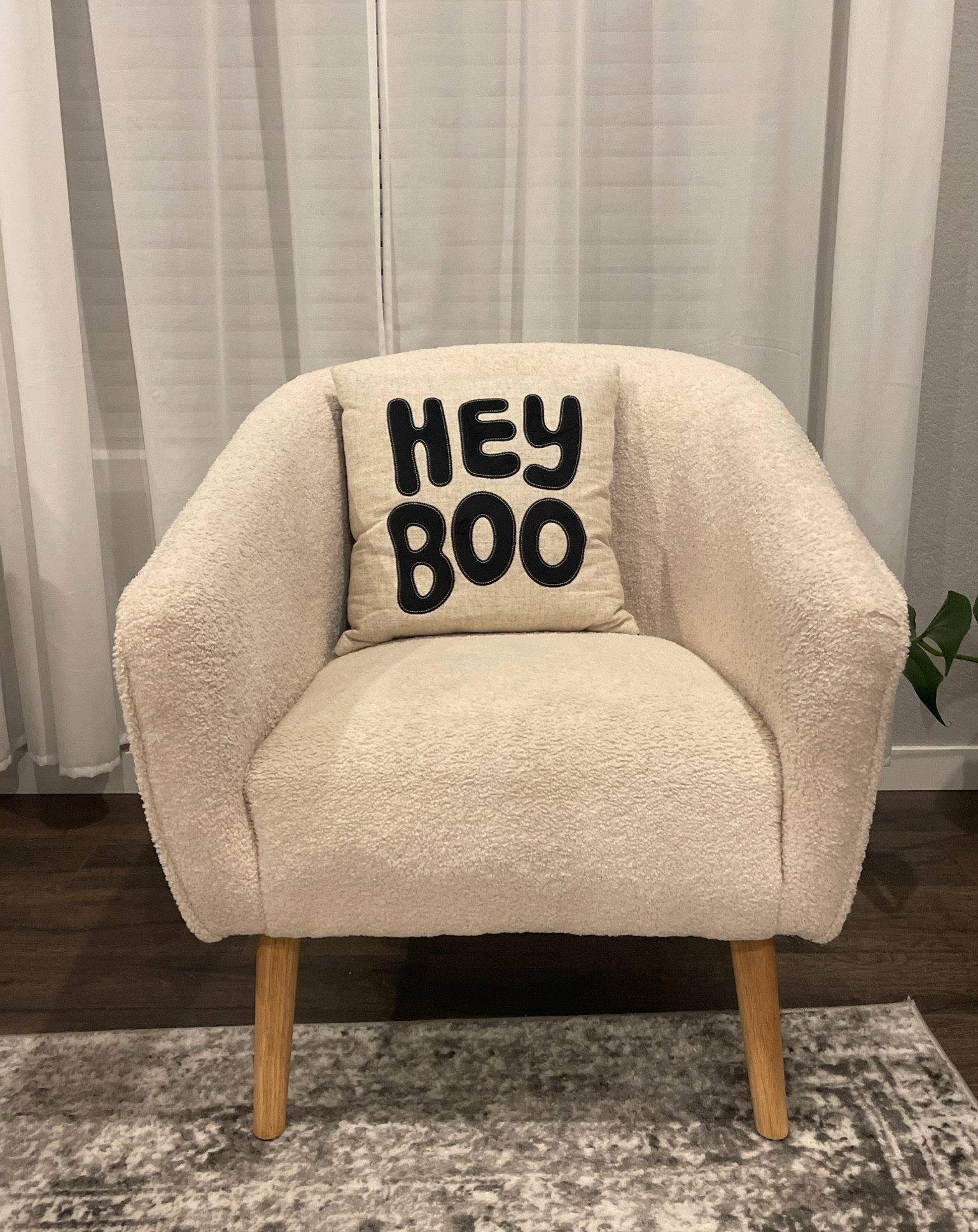 Boucle chair. Hey Boo chair. Halloween pillow. Halloween decor. Halloween home decor  

#LTKHalloween #LTKhome #LTKSeasonal