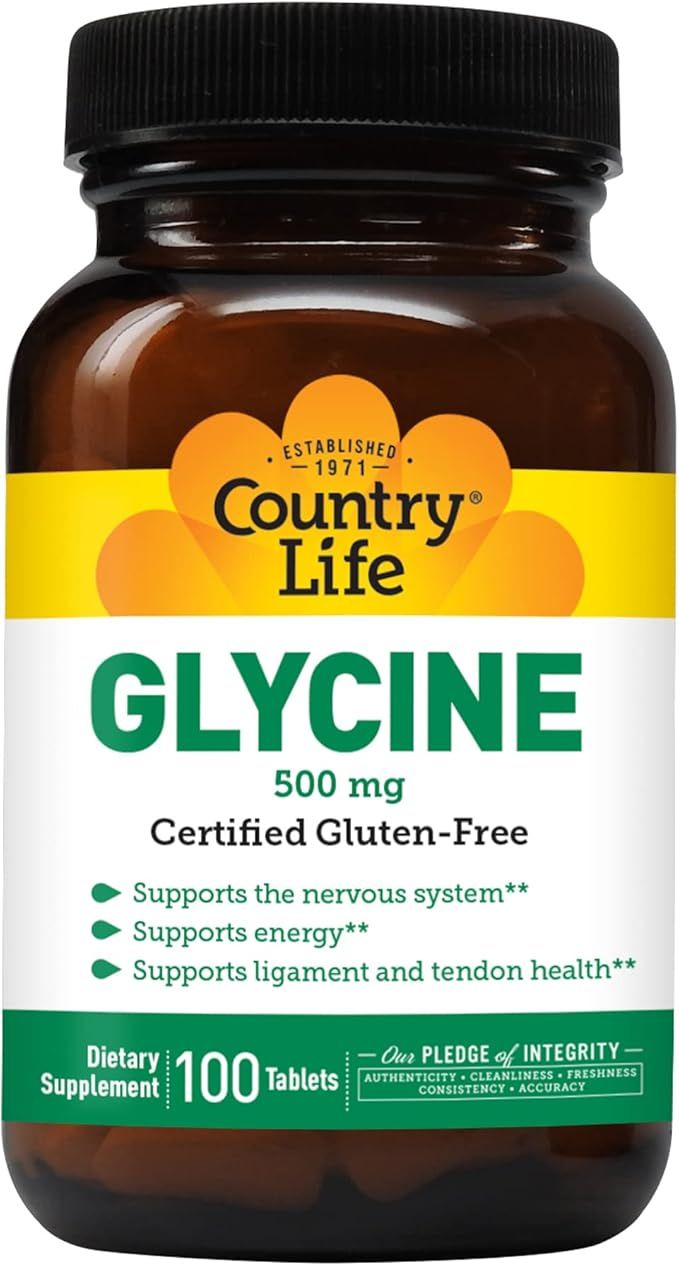 Country Life Glycine 500 mg, 100 Tablets, Certified Gluten Free, Certified Vegan | Amazon (US)