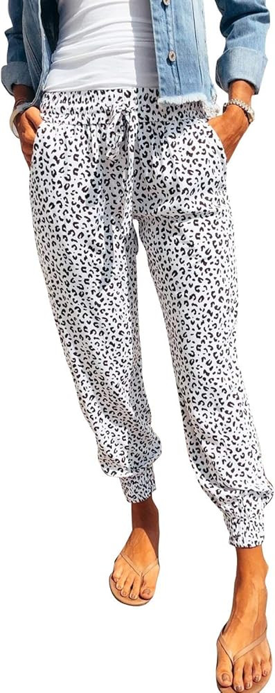 Dokotoo Womens 2022 Soft Casual Drawstring Tie Elastic Waist Loose Jogger Pants with Pockets | Amazon (US)
