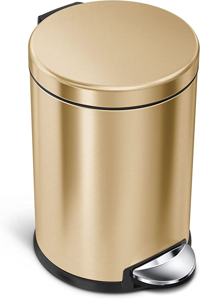simplehuman, Brass 4.5 Liter / 1.2 Gallon Round Bathroom Step Trash Can, Stainless Steel | Amazon (US)
