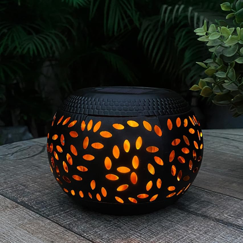 Table Solar Lights Outdoor Waterproof - Dancing Flickering Flame Lamp Black Metal Tabletop Light ... | Amazon (US)