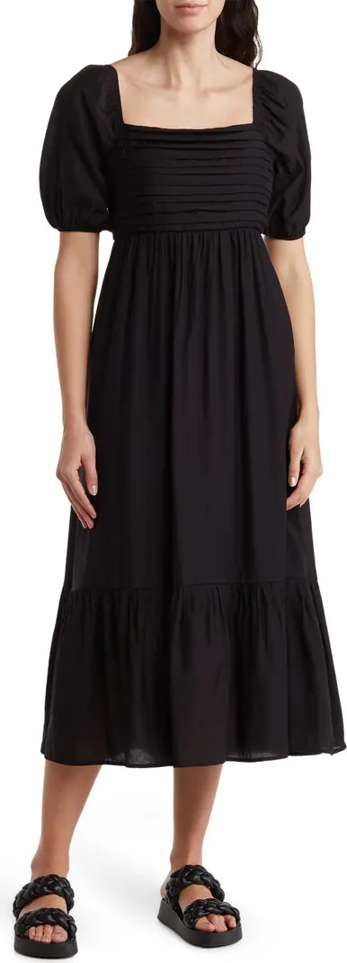 Pleated Square Neck Midi Dress | Nordstrom Rack