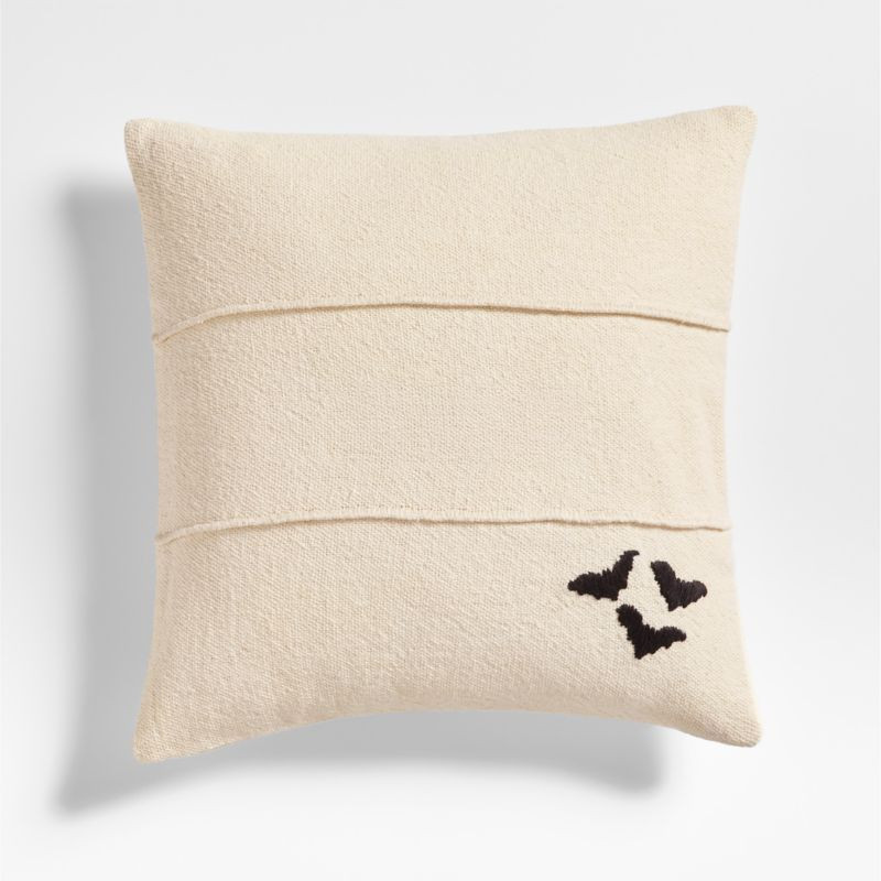 Halloween Embroidered Bats 20"x20" Arctic Ivory Throw Pillow with Feather Insert by Joan Anderson... | Crate & Barrel