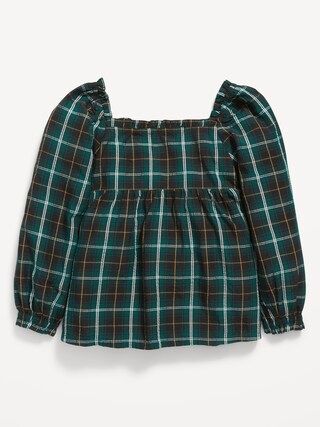 Long-Sleeve Ruffle-Trim Plaid Seersucker Top for Toddler Girls | Old Navy (CA)