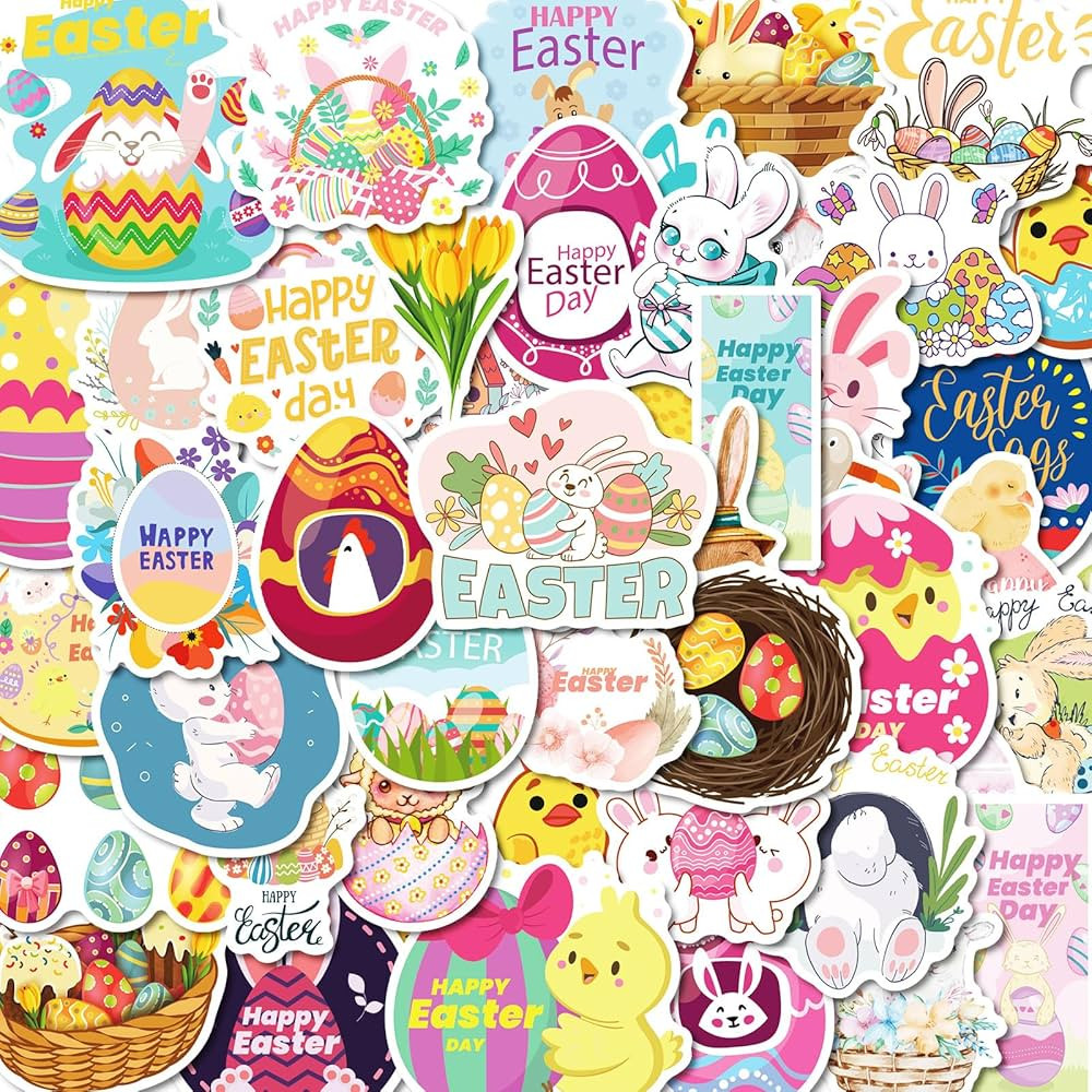 Easter Stickers Basket Stuffers Decorations for Kids - 100Pcs Non-Repeating Bunny Egg Stickers St... | Amazon (US)