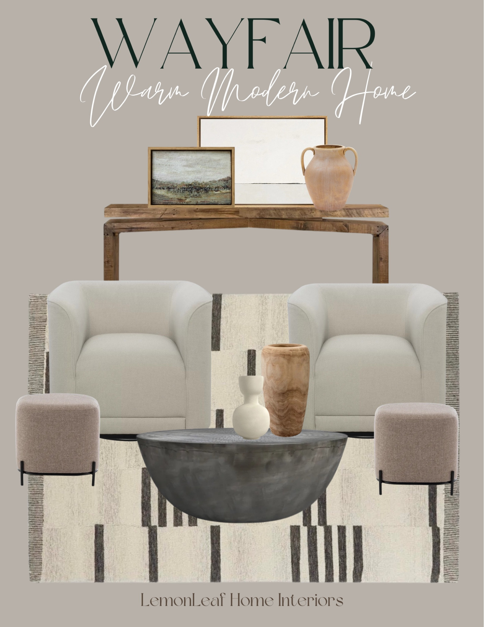 Living room design inspiration from wayfair 
Armchairs, console table, area rug, coffee table, home decor 



#LTKstyletip #LTKsalealert #LTKhome