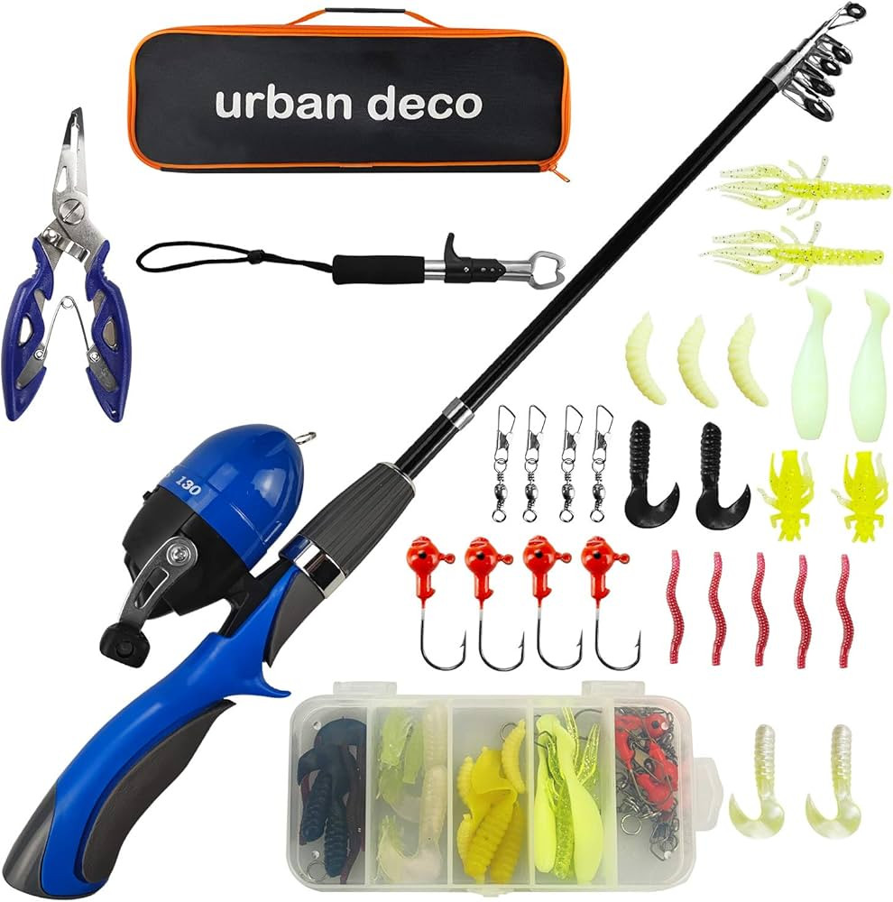 Urban Deco Kids Fishing Pole Set Portable Telescopic Kids Fishing Rod and Reel Combo Kit with Tac... | Amazon (US)
