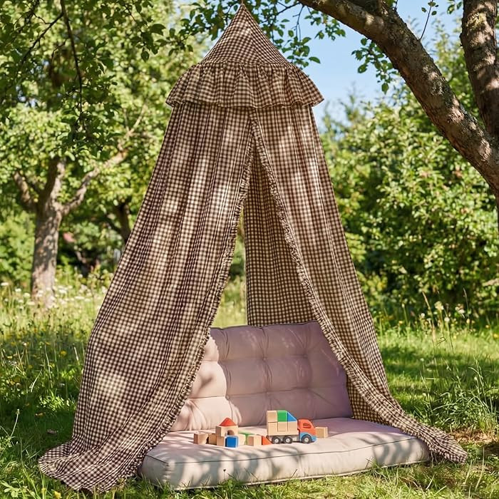 SmoothNovelty Gingham Plaid Bed Canopy with Ruffles Soft Vintage Style Decorative Tent for Readin... | Amazon (US)