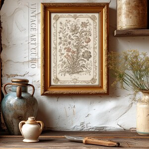 Vintage Floral Tapestry Art Print, Neutral Botanical Pattern Wall Decor, Antique Textile Art Prin... | Etsy (US)