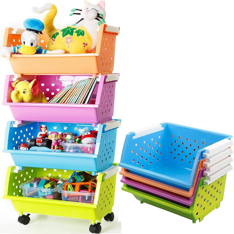 MAGDESIGNER Kids' Toys Storage Organizer Bins Baskets with Wheels Can Move Everywhere Large 4 Bas... | Amazon (US)