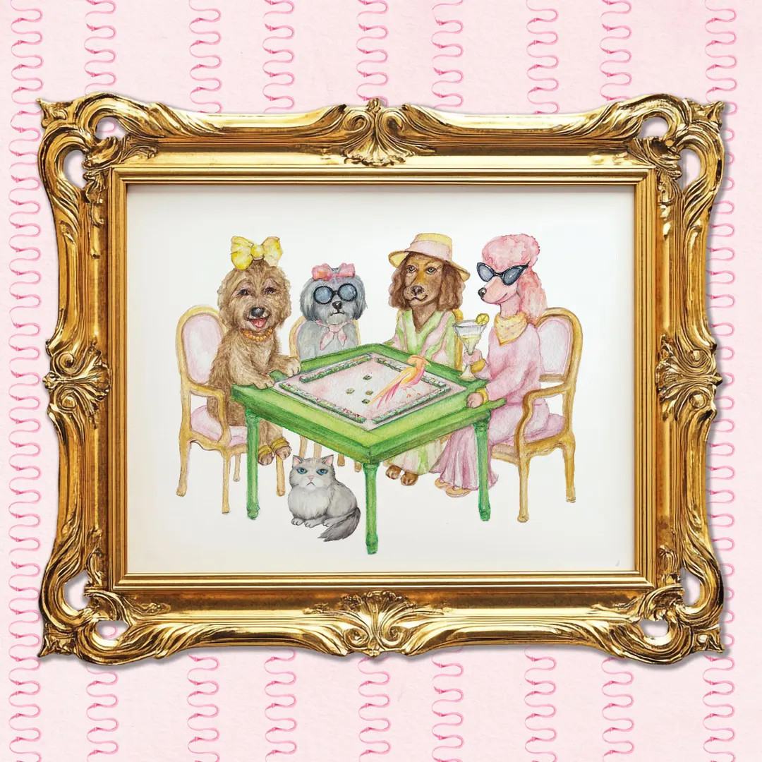Pets Playing Mahj Art Print, Mahjong Room Decor, Dogs Playing Mahjong Gift - Etsy | Etsy (US)