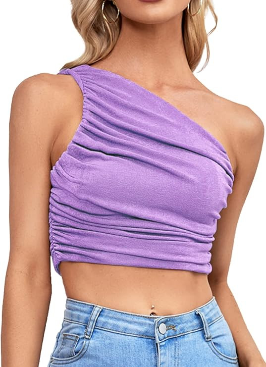 LYANER Women's Sexy Ruched One Shoulder Sleeveless Crop Top Strappy Cami Tank | Amazon (US)